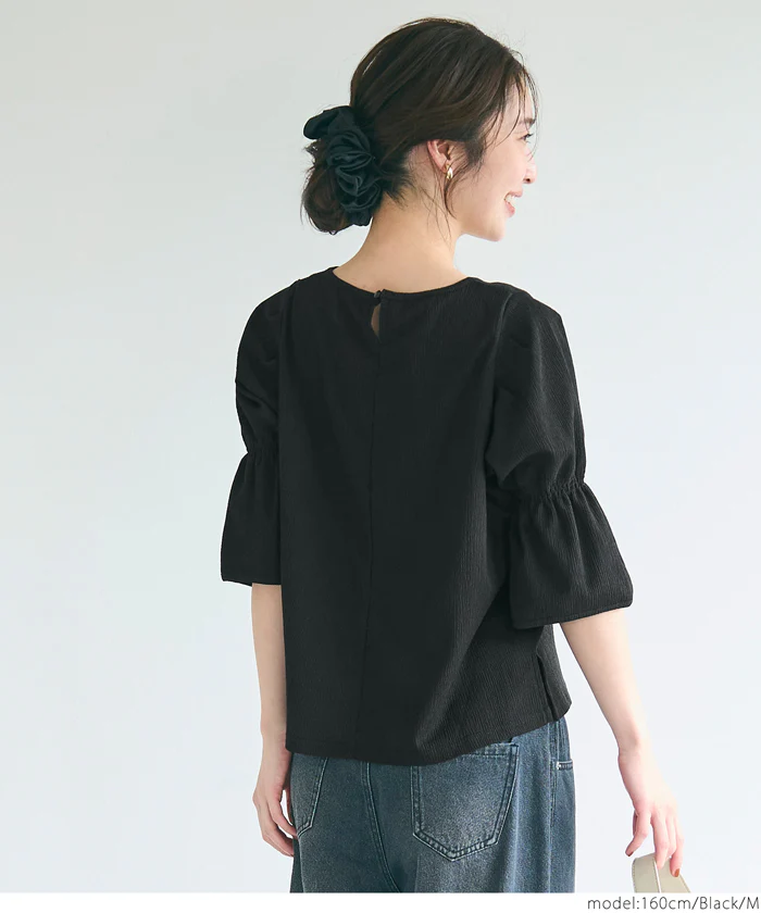 WEB限定セール ★1490円→990円シャーリング5分袖ブラウス レディース メール便不可 - Image 4