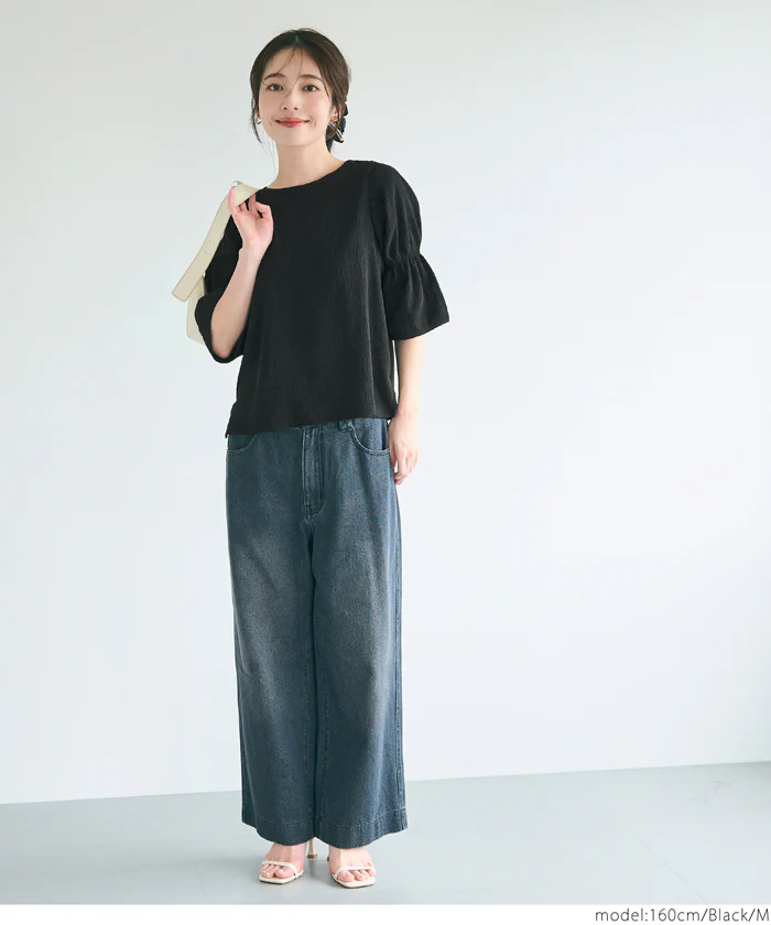 WEB限定セール ★1490円→990円シャーリング5分袖ブラウス レディース メール便不可 - Image 5