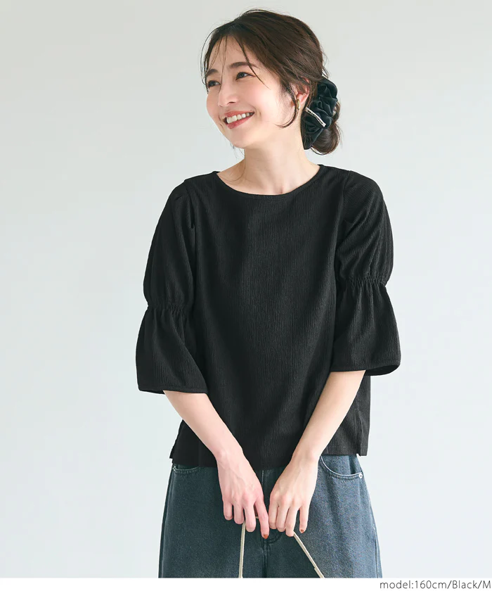 WEB限定セール ★1490円→990円シャーリング5分袖ブラウス レディース メール便不可 - Image 8
