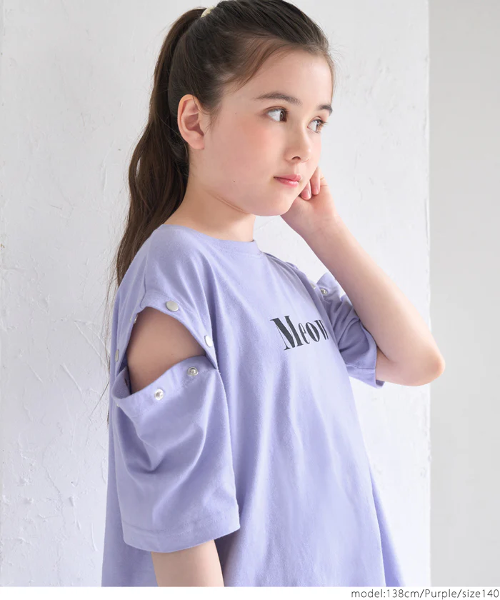 セール★1690円→550円 ボタンオープンショルダーTシャツワンピース キッズ メール便可 - Image 3