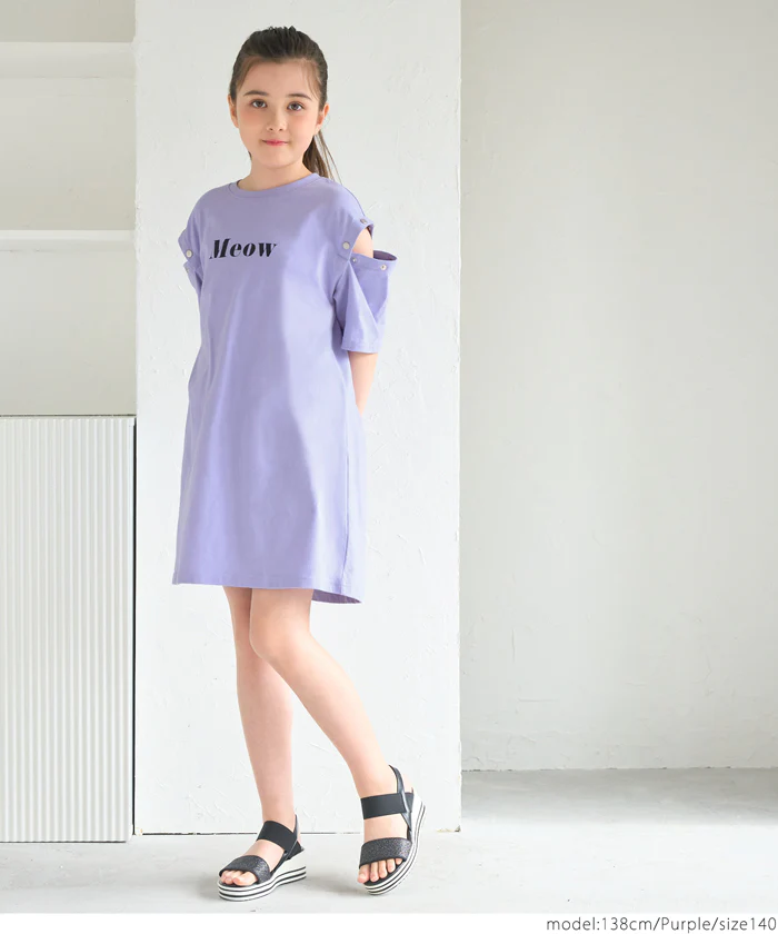 セール★1690円→550円 ボタンオープンショルダーTシャツワンピース キッズ メール便可 - Image 4