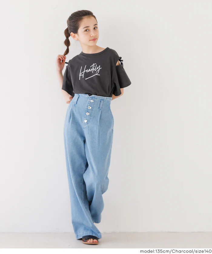リボンオープンショルダーTシャツ キッズ メール便不可 - Image 2