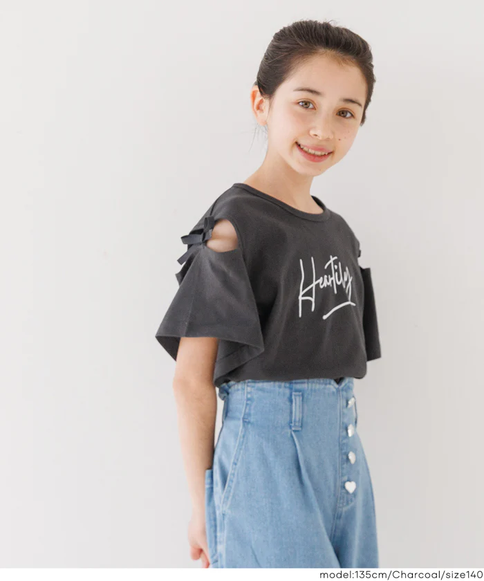リボンオープンショルダーTシャツ キッズ メール便不可 - Image 3