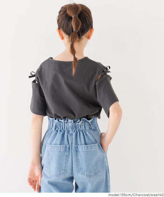 リボンオープンショルダーTシャツ キッズ メール便不可 - Image 4