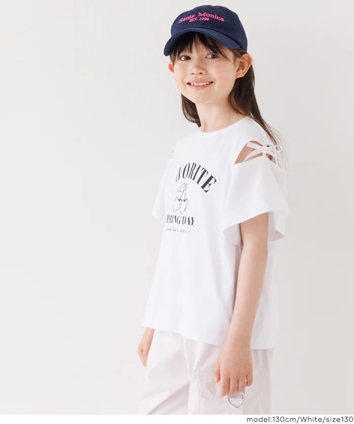 リボンオープンショルダーTシャツ キッズ メール便不可 - Image 6