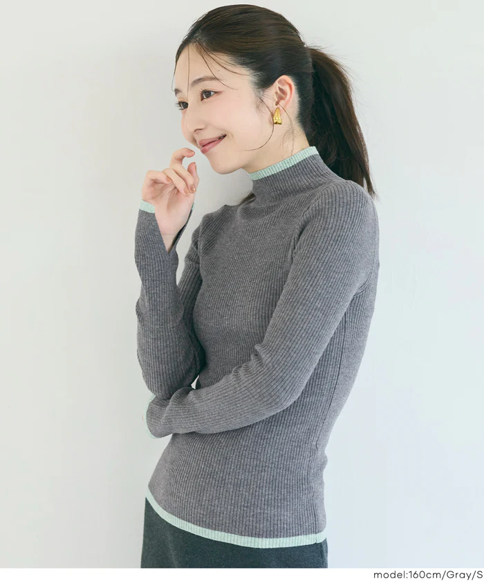 セール★1990円→1290円 アンゴラタッチ配色ハイネックニット ウォッシャブル レディース メール便不可 - Image 5