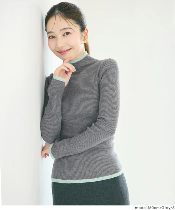 セール★1990円→1290円 アンゴラタッチ配色ハイネックニット ウォッシャブル レディース メール便不可 - Image 7