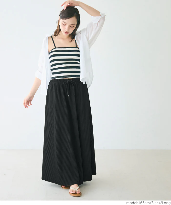セール★2490円→1490円 ジョーゼットリブフレアスカート レディース メール便不可 - Image 8