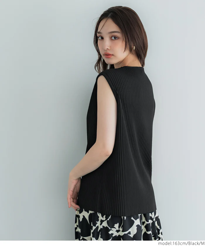 WEB限定セール ★1490円→990円ジョーゼットプリーツノースリーブトップス レディース メール便不可 - Image 4