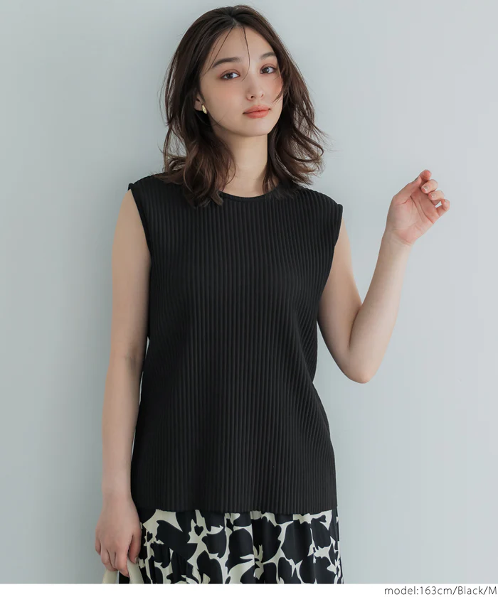 WEB限定セール ★1490円→990円ジョーゼットプリーツノースリーブトップス レディース メール便不可 - Image 6