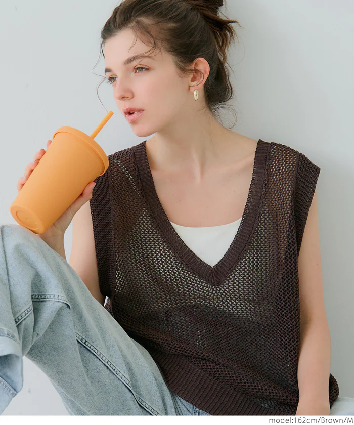 メッシュVネックニットトップス レディース メール便不可 coca コカ - Image 13