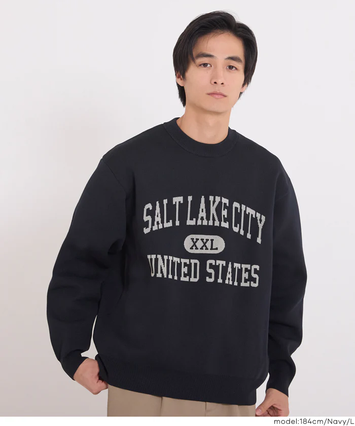 セール★2490円→1990円 ポリウーリーロゴクルーネックニット メンズ レディース メール便不可 - Image 17
