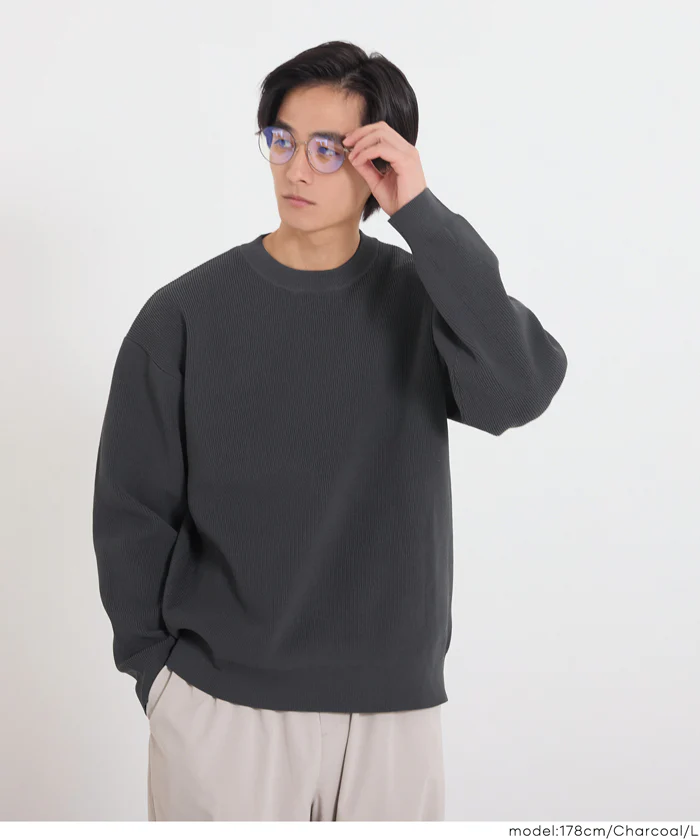 セール★2490円→1990円 ポリウーリー畦編みクルーネックニット メンズ レディース メール便不可 - Image 9