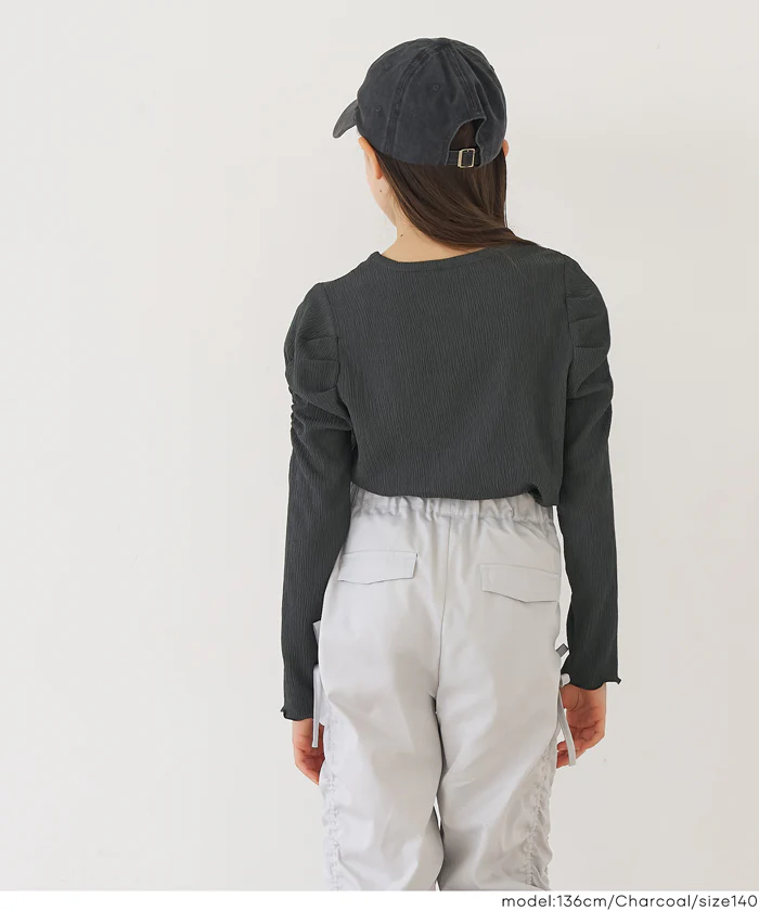 親子お揃いクレープシャーリングパフスリーブトップス キッズ メール便不可 - Image 10