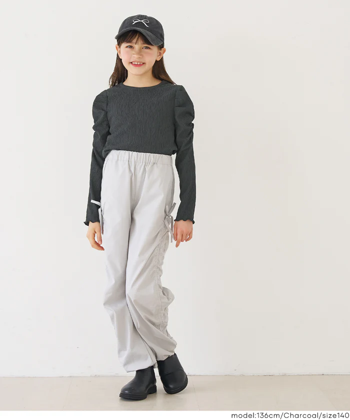 親子お揃いクレープシャーリングパフスリーブトップス キッズ メール便不可 - Image 11