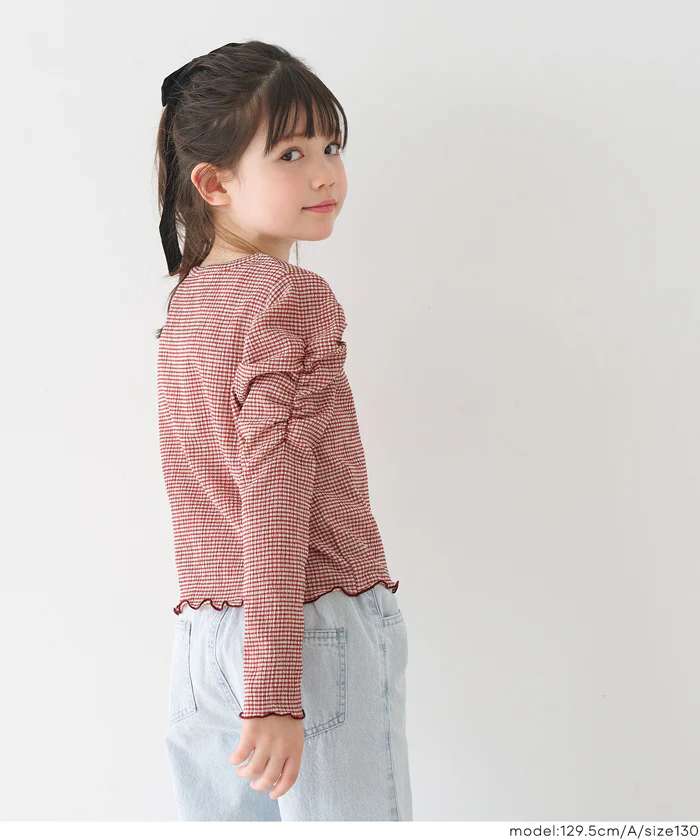 親子お揃いクレープシャーリングパフスリーブトップス キッズ メール便不可 - Image 14