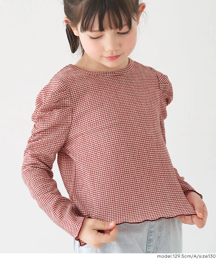 親子お揃いクレープシャーリングパフスリーブトップス キッズ メール便不可 - Image 15