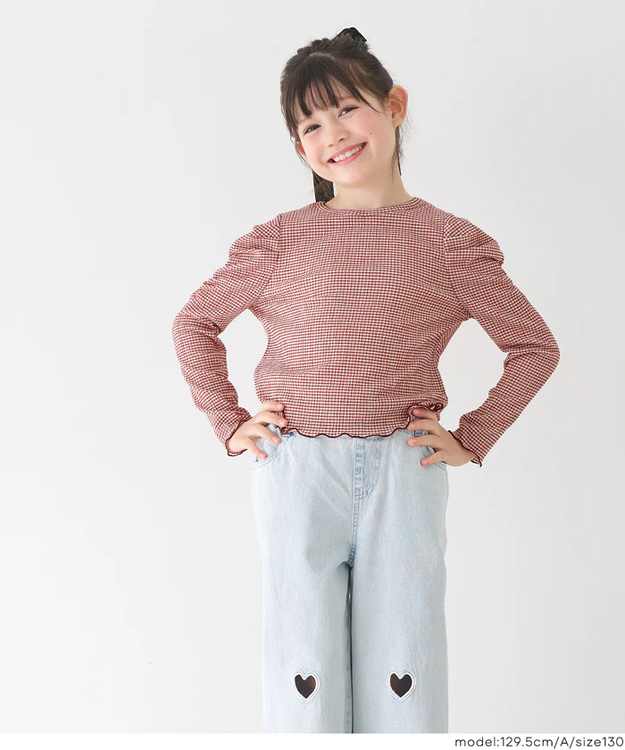 親子お揃いクレープシャーリングパフスリーブトップス キッズ メール便不可 - Image 17