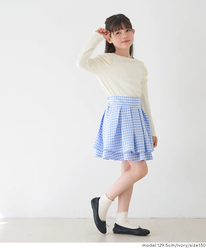 親子お揃いクレープシャーリングパフスリーブトップス キッズ メール便不可 - Image 6