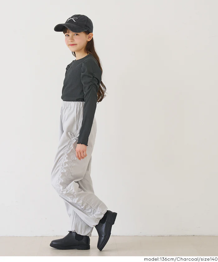 親子お揃いクレープシャーリングパフスリーブトップス キッズ メール便不可 - Image 9