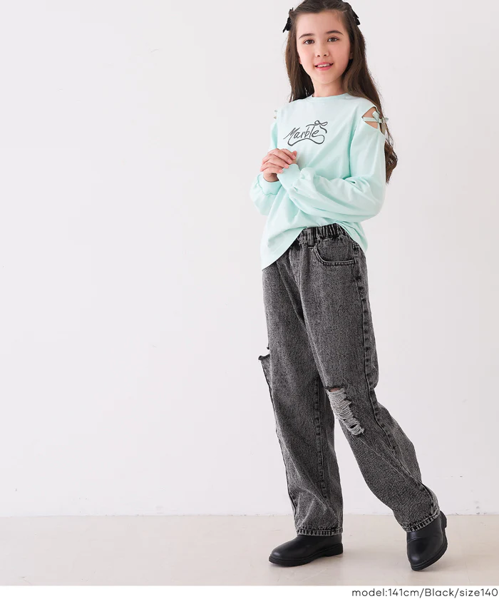 デニムサイドカットダメージパンツ キッズ メール便不可 - Image 11