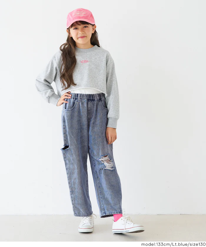 デニムサイドカットダメージパンツ キッズ メール便不可 - Image 2