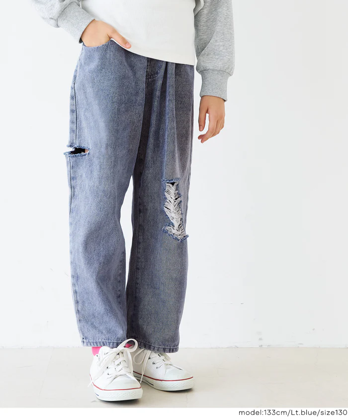 デニムサイドカットダメージパンツ キッズ メール便不可 - Image 7