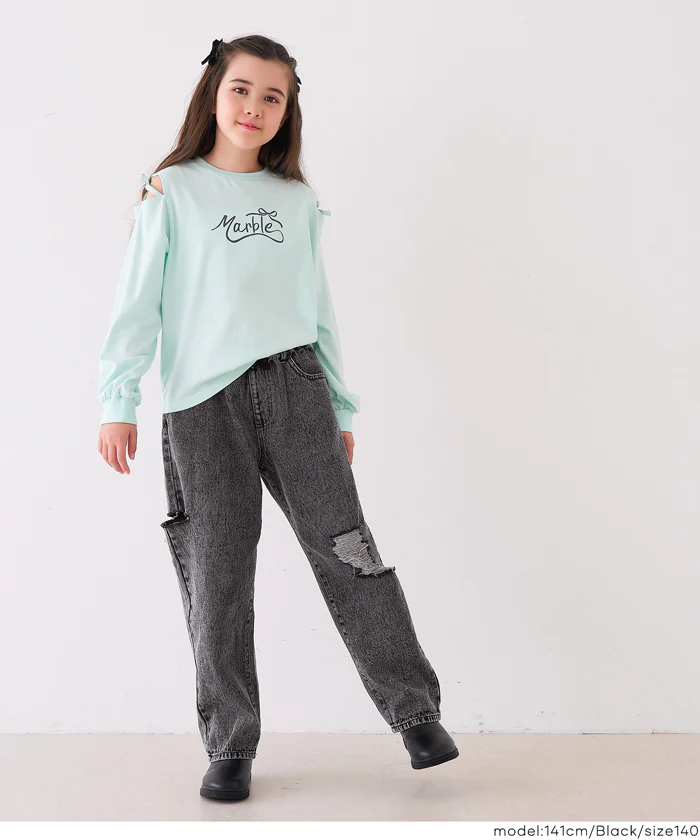デニムサイドカットダメージパンツ キッズ メール便不可 - Image 8