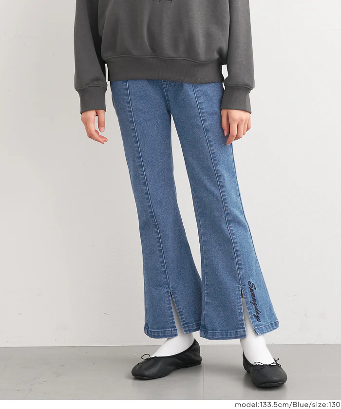 セール★2290円→1490円 デニム刺繍フレアパンツ キッズ メール便不可 - Image 3