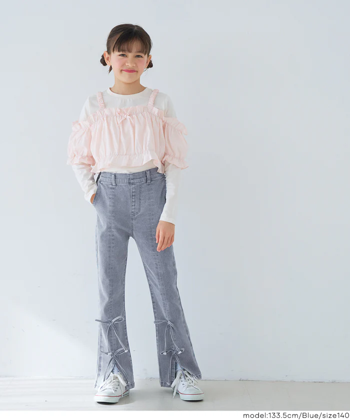 デニムリボンセミフレアパンツ キッズ メール便不可 - Image 2