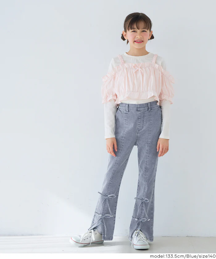 デニムリボンセミフレアパンツ キッズ メール便不可 - Image 5