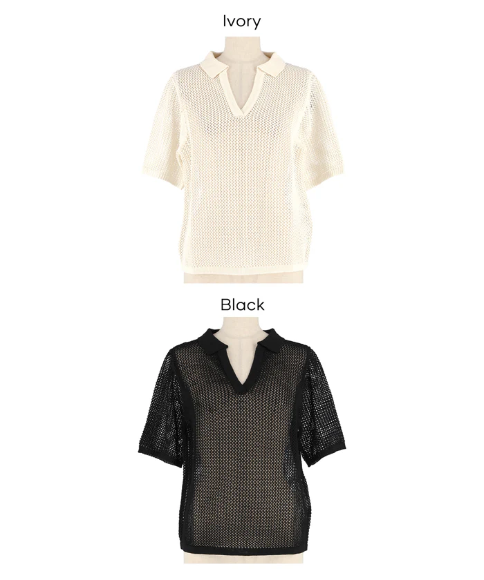 麻タッチメッシュニットポロ レディース メール便不可 - Image 16
