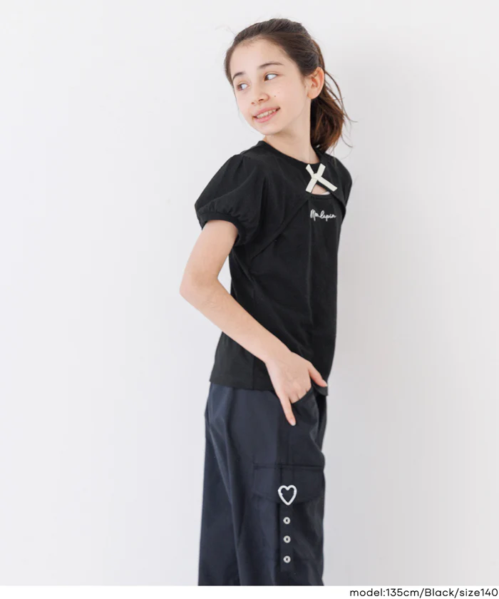 パフスリーブ刺繍Tシャツ キッズ メール便可 - Image 12