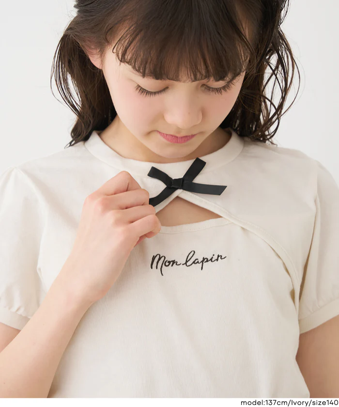 パフスリーブ刺繍Tシャツ キッズ メール便可 - Image 7