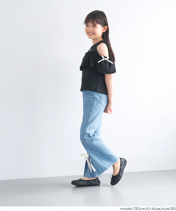 デニムレースアップリボンパンツ キッズ メール便不可 - Image 10