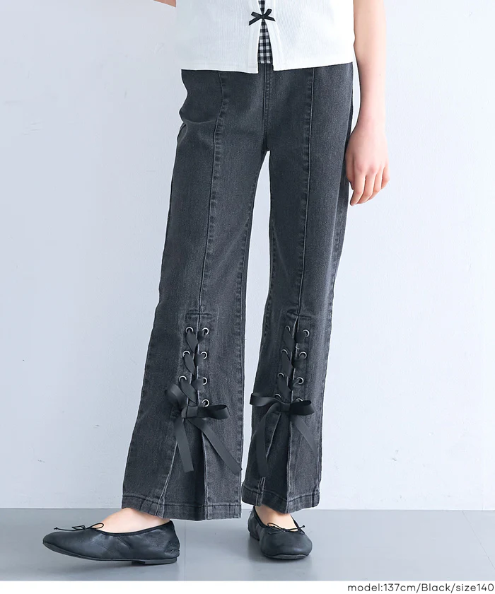 デニムレースアップリボンパンツ キッズ メール便不可 - Image 3