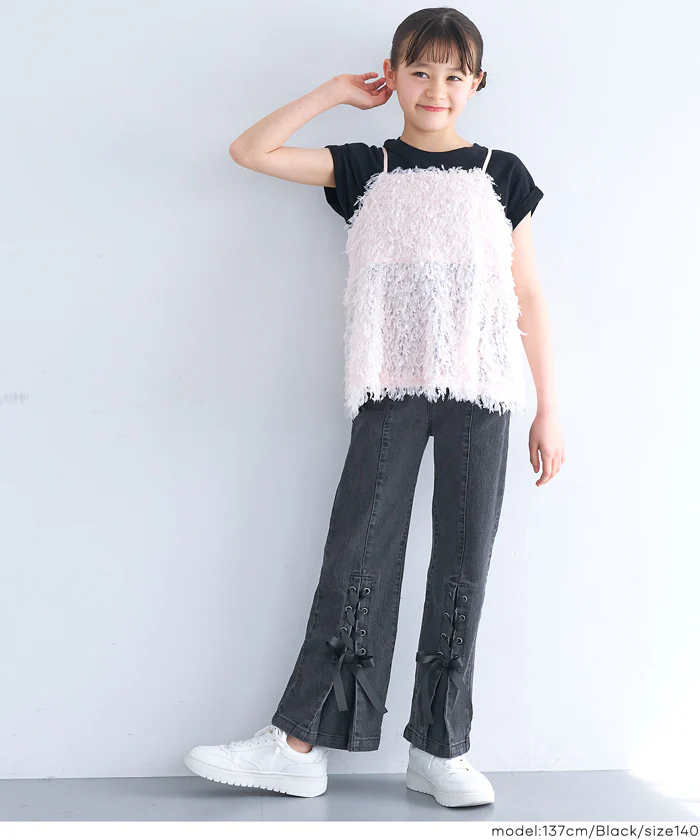 デニムレースアップリボンパンツ キッズ メール便不可 - Image 5