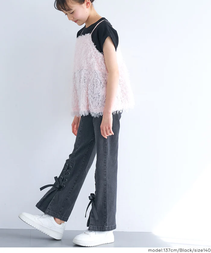 デニムレースアップリボンパンツ キッズ メール便不可 - Image 6