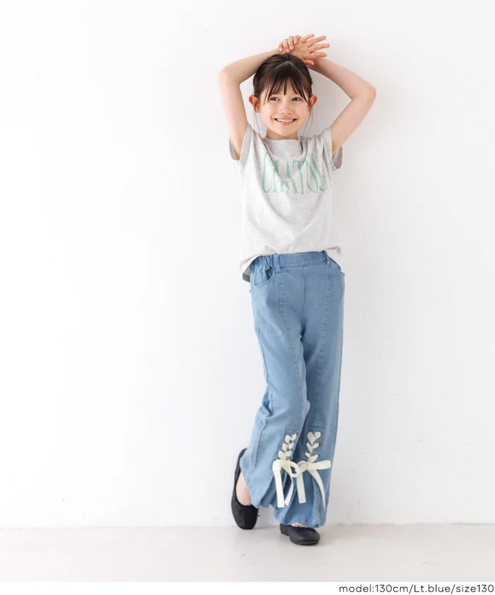 デニムレースアップリボンパンツ キッズ メール便不可 - Image 7