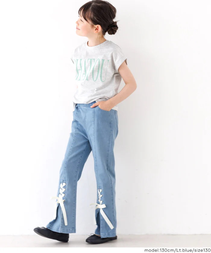 デニムレースアップリボンパンツ キッズ メール便不可 - Image 8