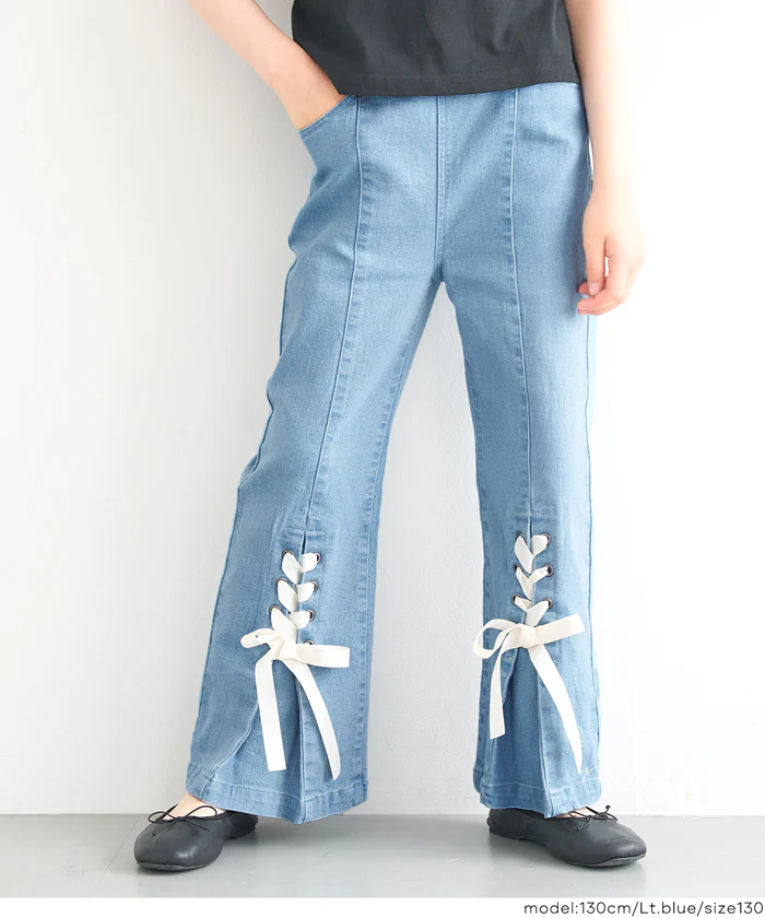 デニムレースアップリボンパンツ キッズ メール便不可 - Image 9