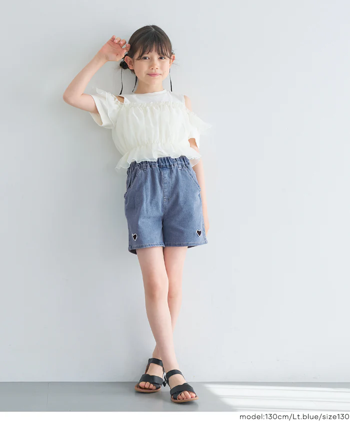 ハート刺繍ショートパンツ キッズ メール便不可 - Image 2