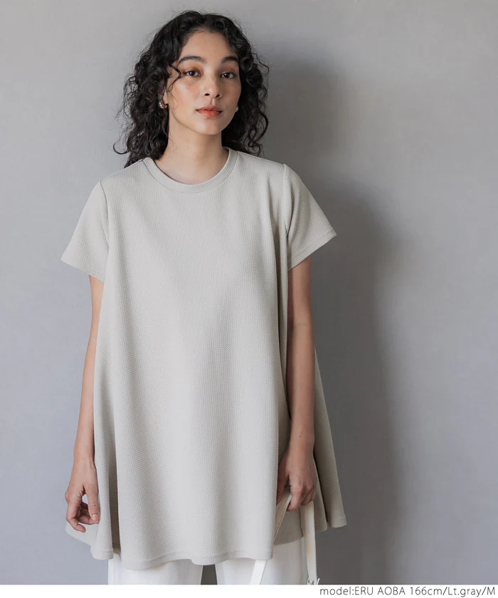 ★WEB限定【1290円】★チュニック レディース エンボス加工 フレア 半袖 Aライン カットソー ミディアム丈 メール便不可 - Image 13