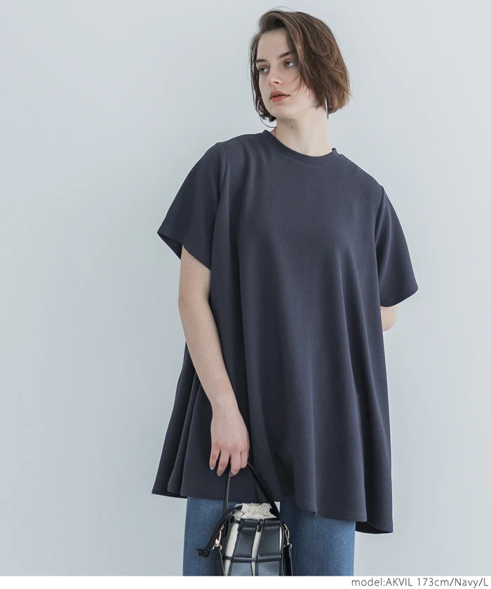 ★WEB限定【1290円】★チュニック レディース エンボス加工 フレア 半袖 Aライン カットソー ミディアム丈 メール便不可 - Image 14