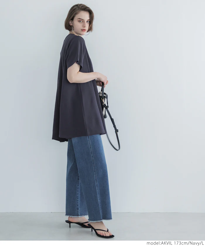★WEB限定【1290円】★チュニック レディース エンボス加工 フレア 半袖 Aライン カットソー ミディアム丈 メール便不可 - Image 15