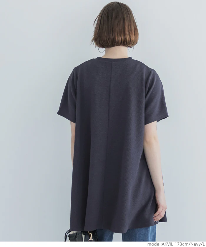 ★WEB限定【1290円】★チュニック レディース エンボス加工 フレア 半袖 Aライン カットソー ミディアム丈 メール便不可 - Image 16