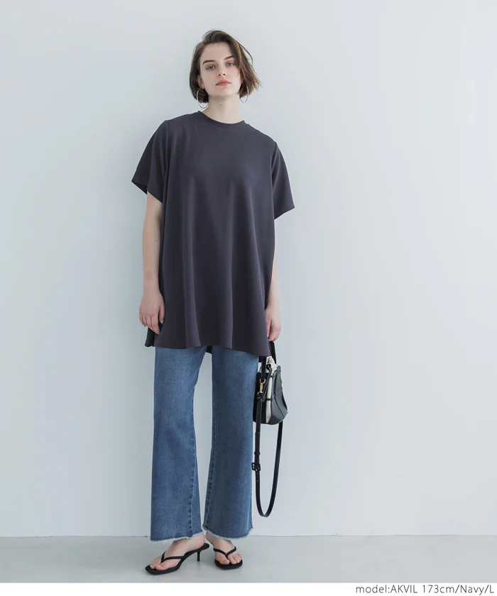 ★WEB限定【1290円】★チュニック レディース エンボス加工 フレア 半袖 Aライン カットソー ミディアム丈 メール便不可 - Image 17