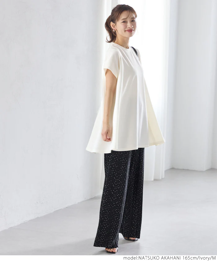★WEB限定【1290円】★チュニック レディース エンボス加工 フレア 半袖 Aライン カットソー ミディアム丈 メール便不可 - Image 7