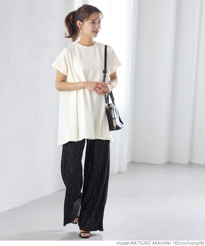 ★WEB限定【1290円】★チュニック レディース エンボス加工 フレア 半袖 Aライン カットソー ミディアム丈 メール便不可 - Image 8