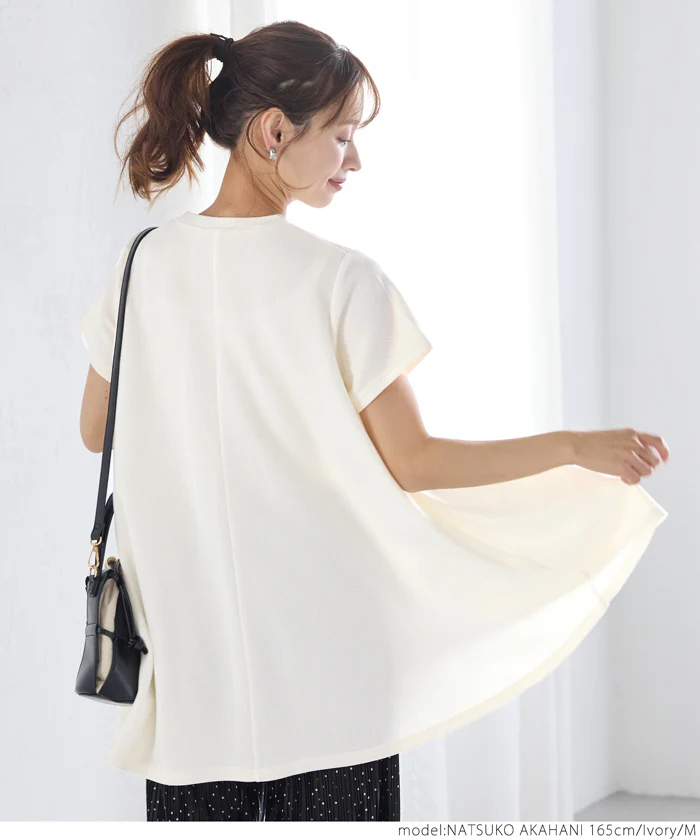 ★WEB限定【1290円】★チュニック レディース エンボス加工 フレア 半袖 Aライン カットソー ミディアム丈 メール便不可 - Image 9